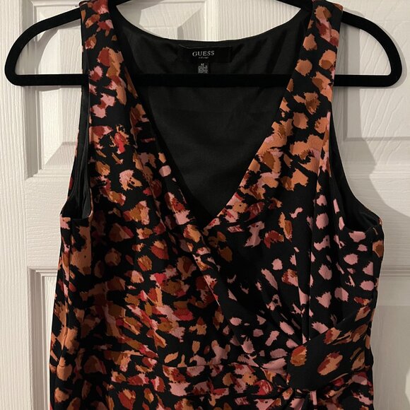 Guess Women's Black Abstract Midi Faux Wrap Dress NWT Size 12 - Picture 2 of 7